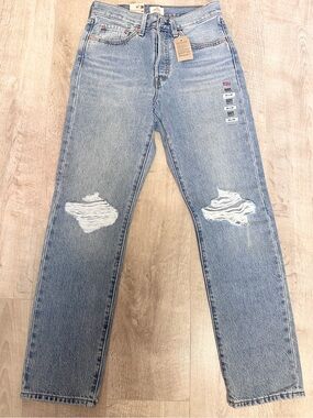 Levi's Light Blue Women's Straight-Leg Distressed Jeans